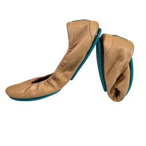 Tieks by Gavrieli Camel Leather Ballet Flats Size 9 Teal Sole Foldable